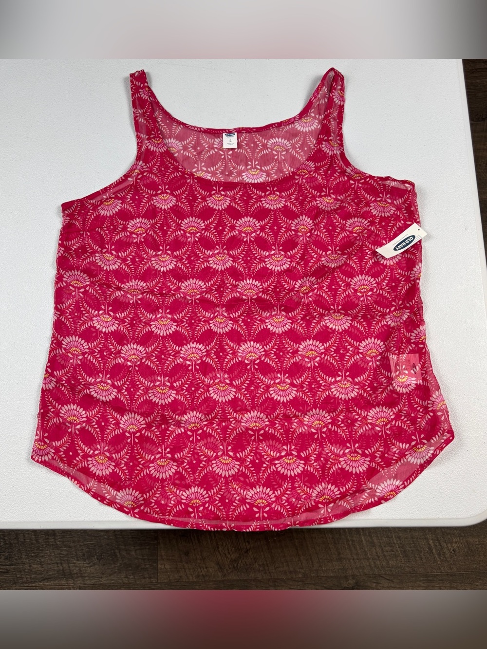 Old Navy Sheer Tank Top Womens L Large Pink Floral Print Layering Top NWT